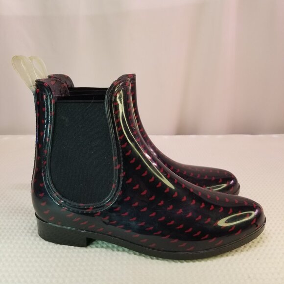 Henry Ferrera Women's Ankle Rain Boots Size 7 Red Hearts Navy - Picture 10 of 10